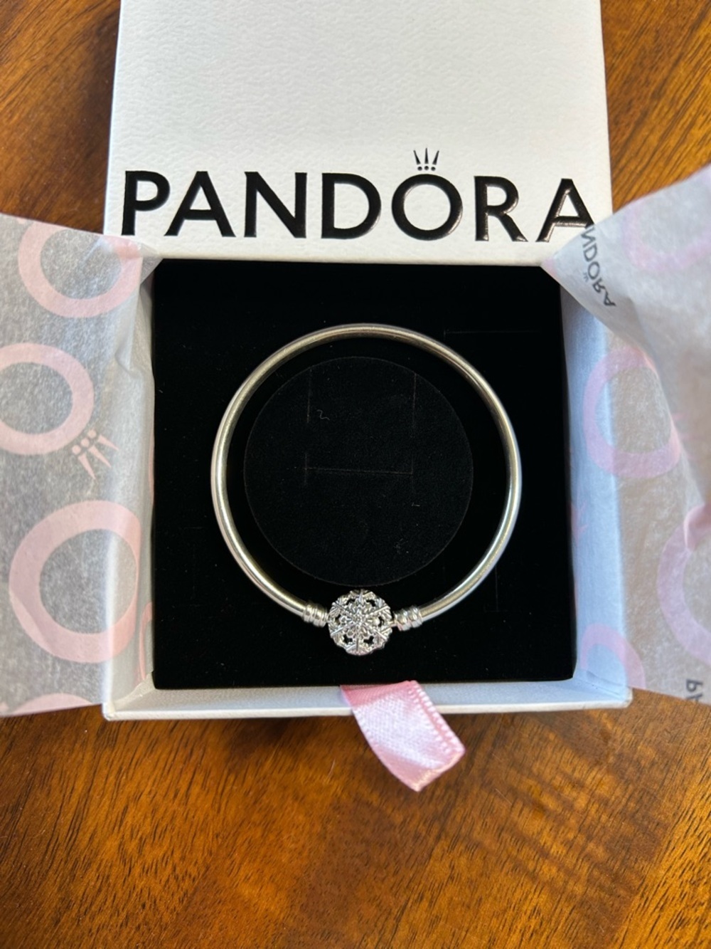 Pandora Silver Snowflake Bangle with Sparkling Charm - Silver